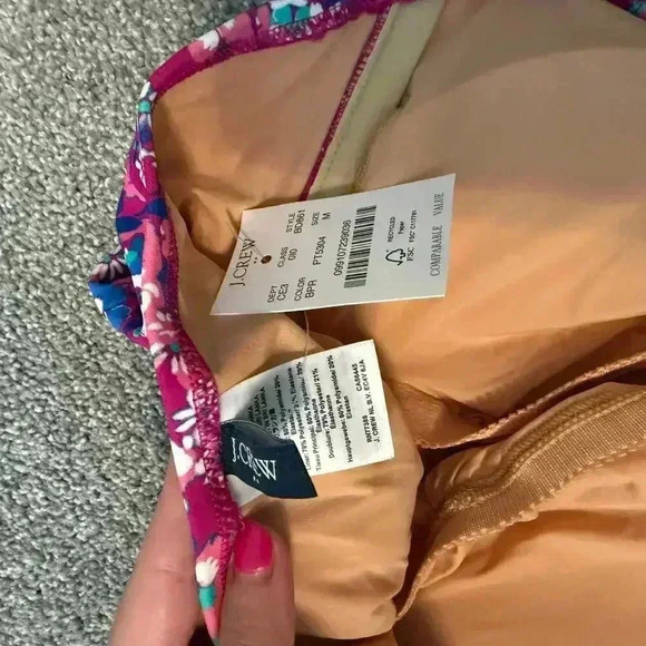 NWT J. Crew Ruched Floral Pink Bandeau Swimsuit Size Medium - Picture 2 of 5